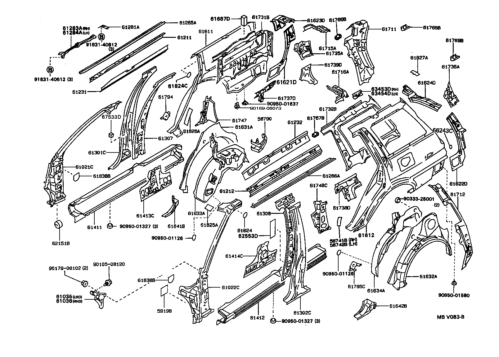 61232-13100 RAIL, ROOF SIDE, INNER LH product image