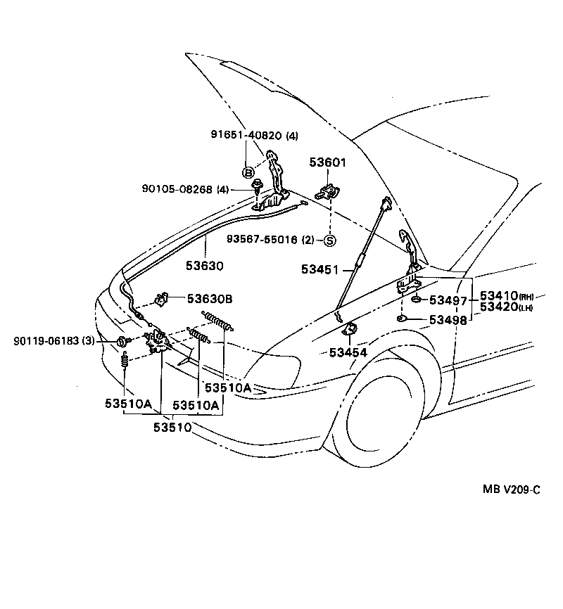 53630-16260 CABLE ASSY, HOOD LOCK CONTROL product image