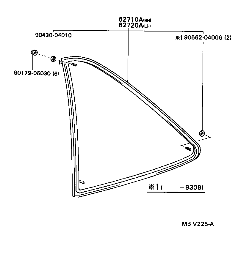Toyota 62720-16301 WINDOW ASSY, QUARTER, LH