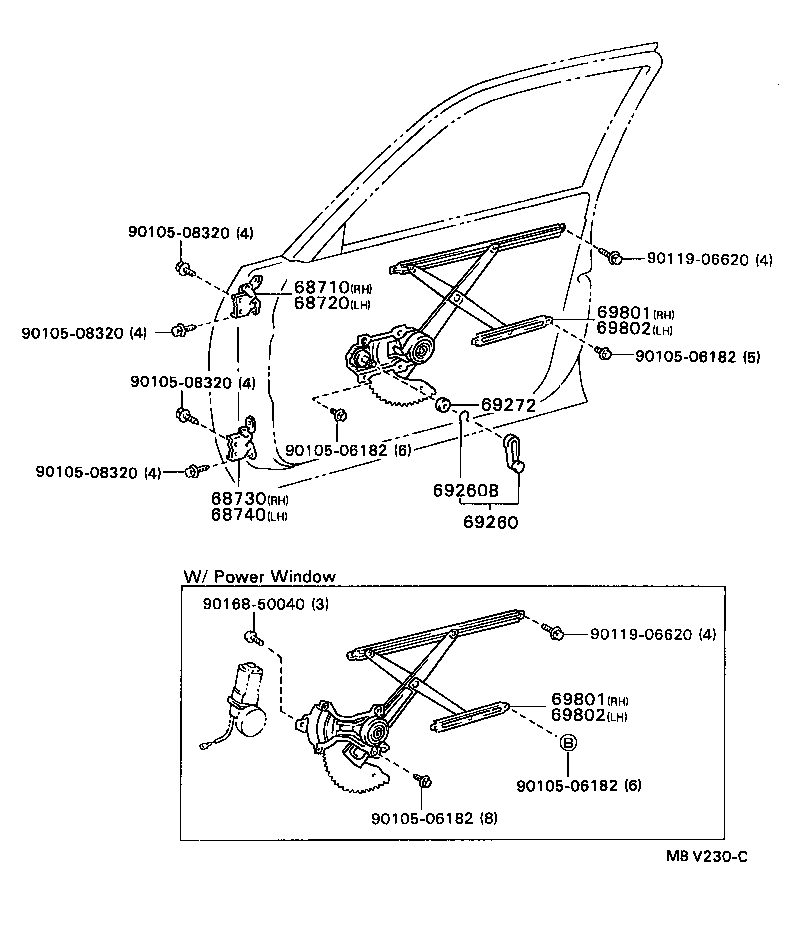 69801-16040 REGULATOR SUB-ASSY, FRONT DOOR WINDOW, RH product image