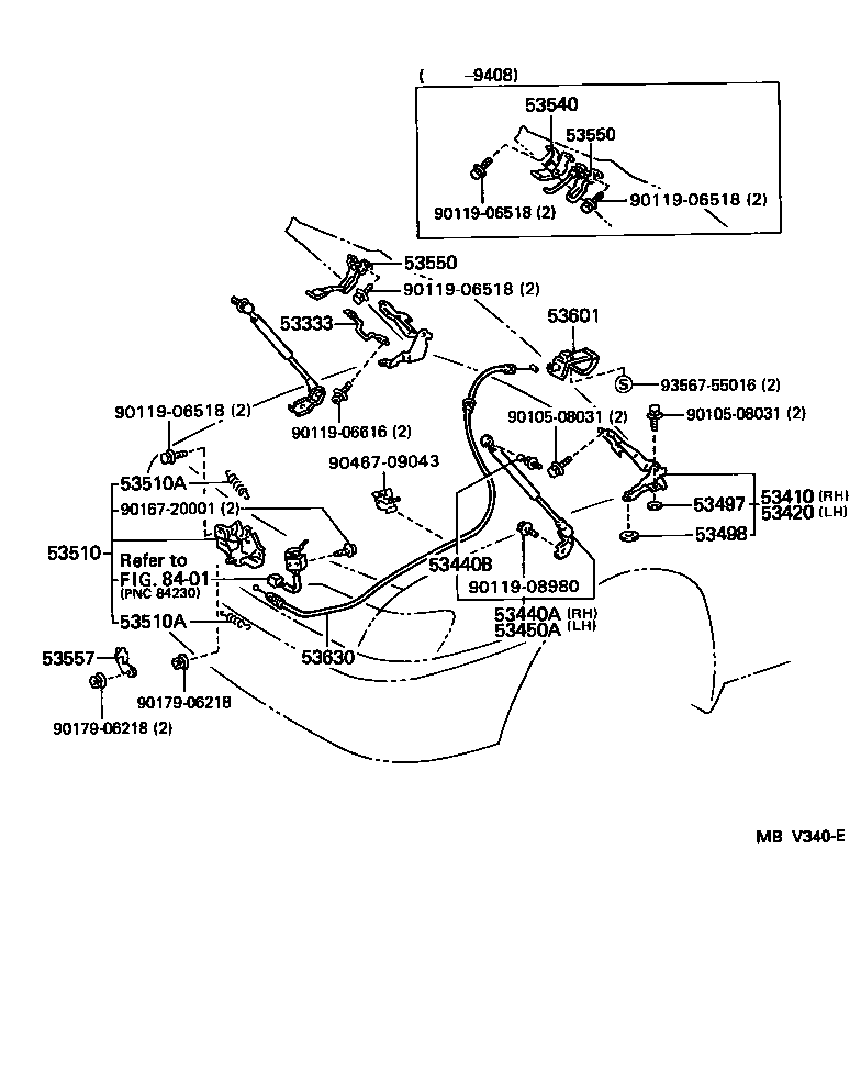 Toyota 53630-33050 CABLE ASSY, HOOD LOCK CONTROL