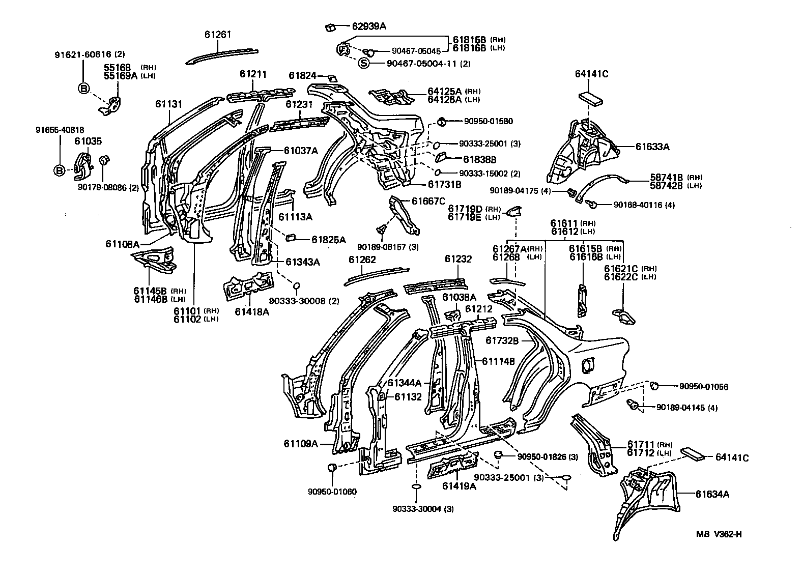 Toyota 61232-33020 RAIL, ROOF SIDE, INNER LH