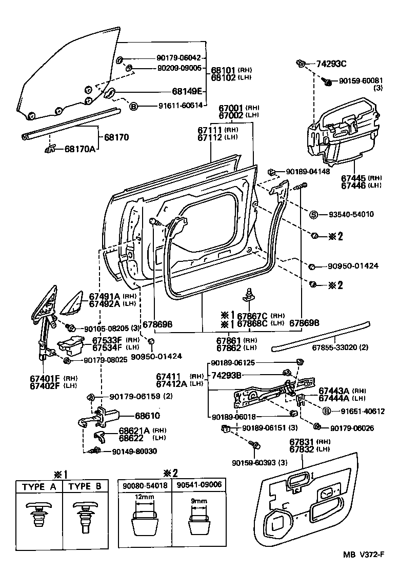 Toyota 67610-33410-05 BOARD SUB-ASSY, FRONT DOOR TRIM, RH