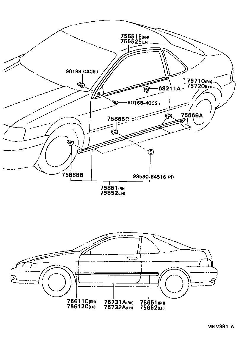 Toyota 75860-19165 MOULDING, ROCKER PANEL, LH