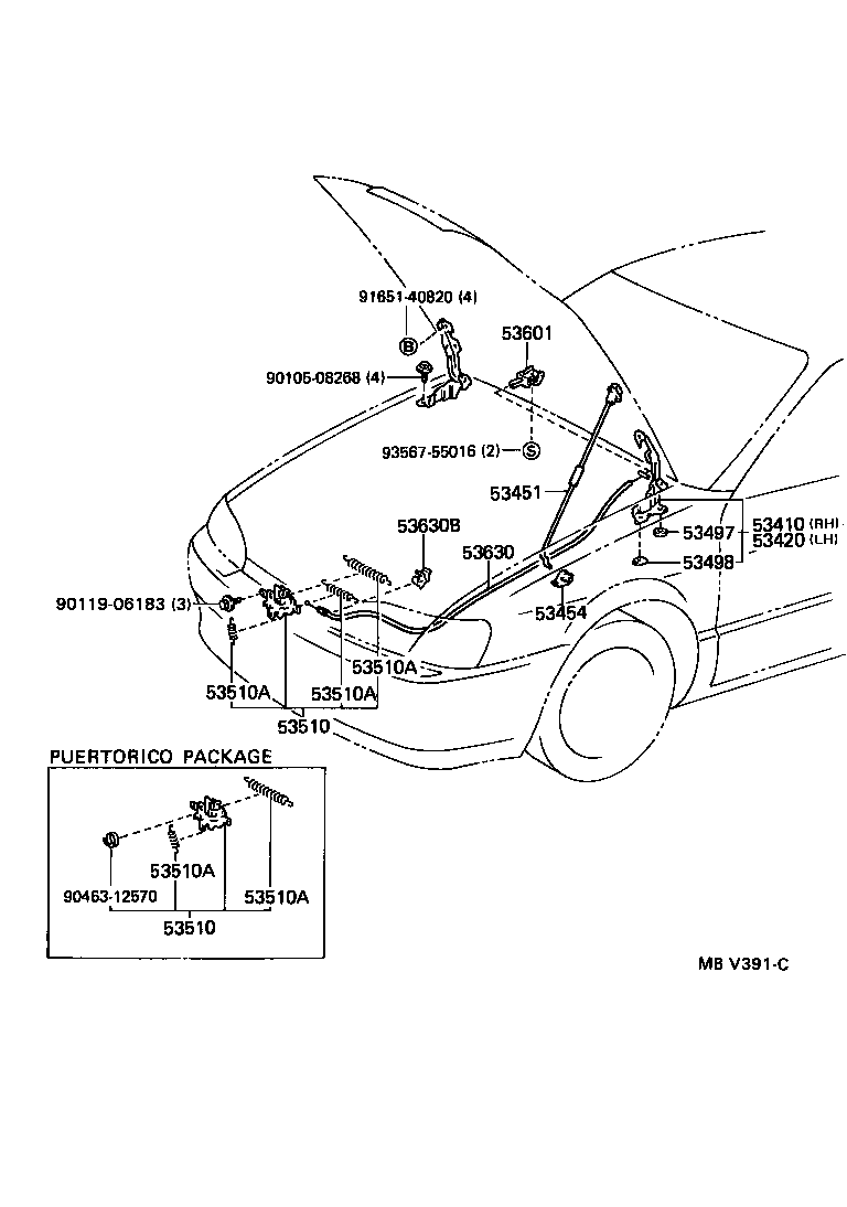 Toyota 53630-16280 CABLE ASSY, HOOD LOCK CONTROL
