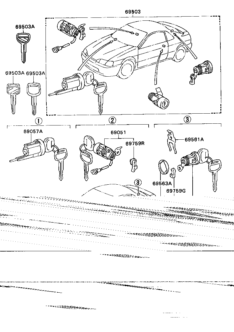 69051-16240 CYLINDER & KEY SET, DOOR LOCK, RH product image