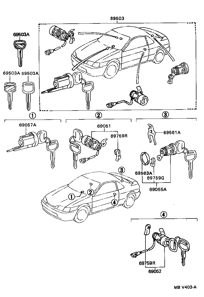 Toyota 69005-16790-01 CYLINDER SET, LOCK