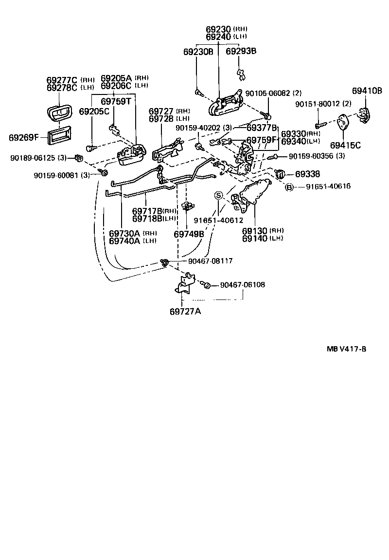 Toyota 69208-33010-08 HANDLE SUB-ASSY, REAR DOOR INSIDE, LH