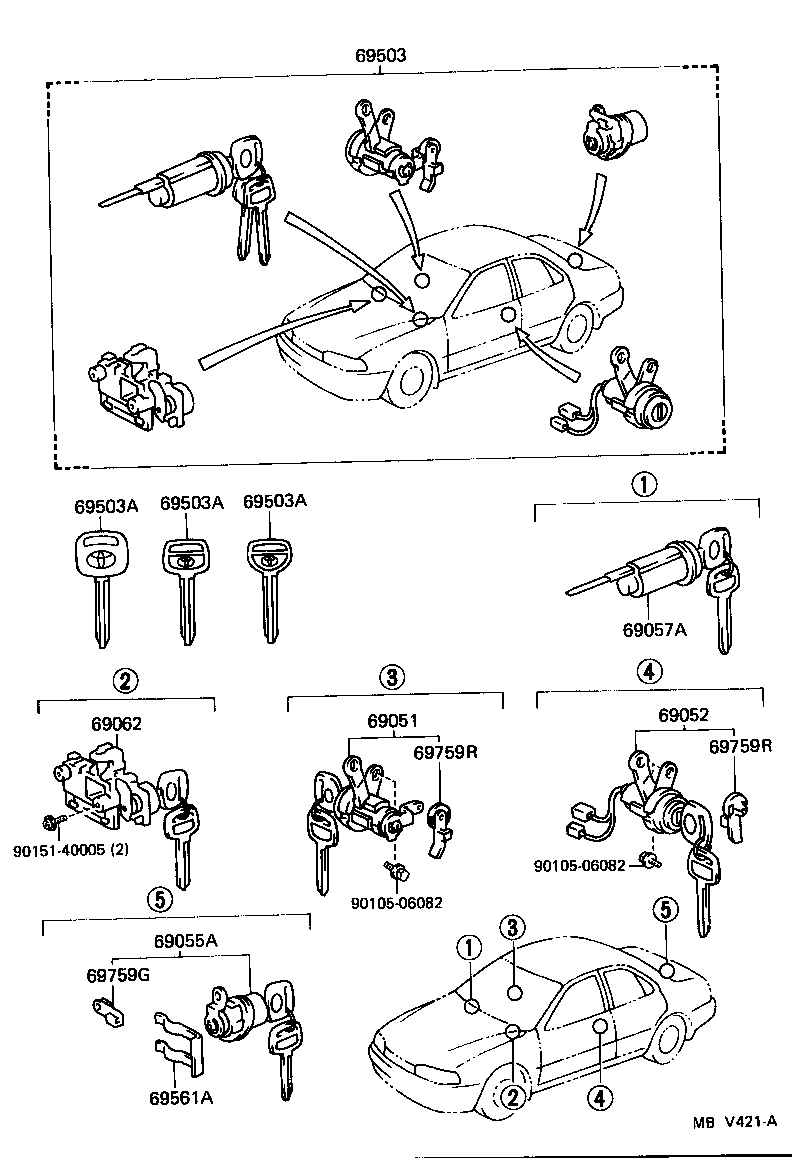 Toyota 69005-33080 CYLINDER SET, LOCK