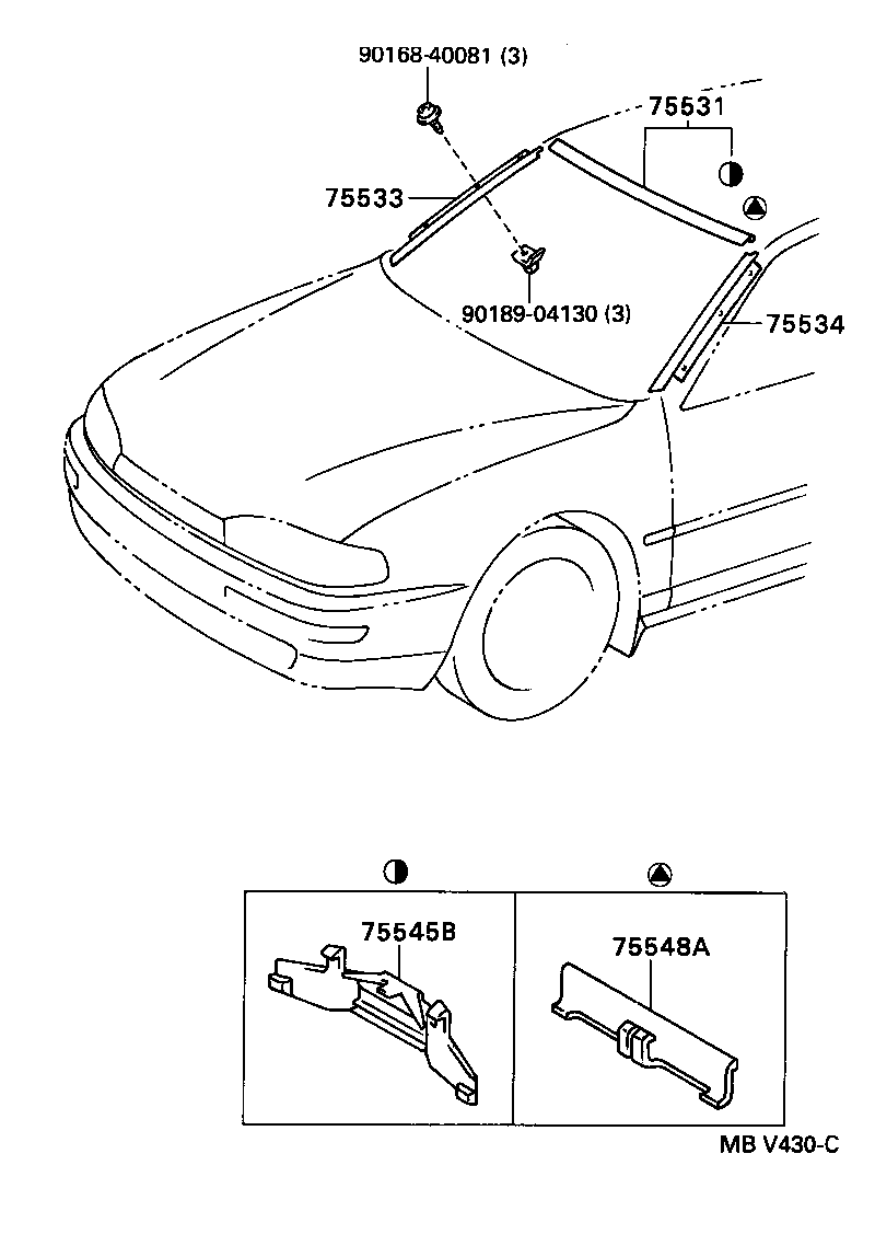 Toyota 75531-06010 MOULDING, WINDSHIELD, OUTER UPPER