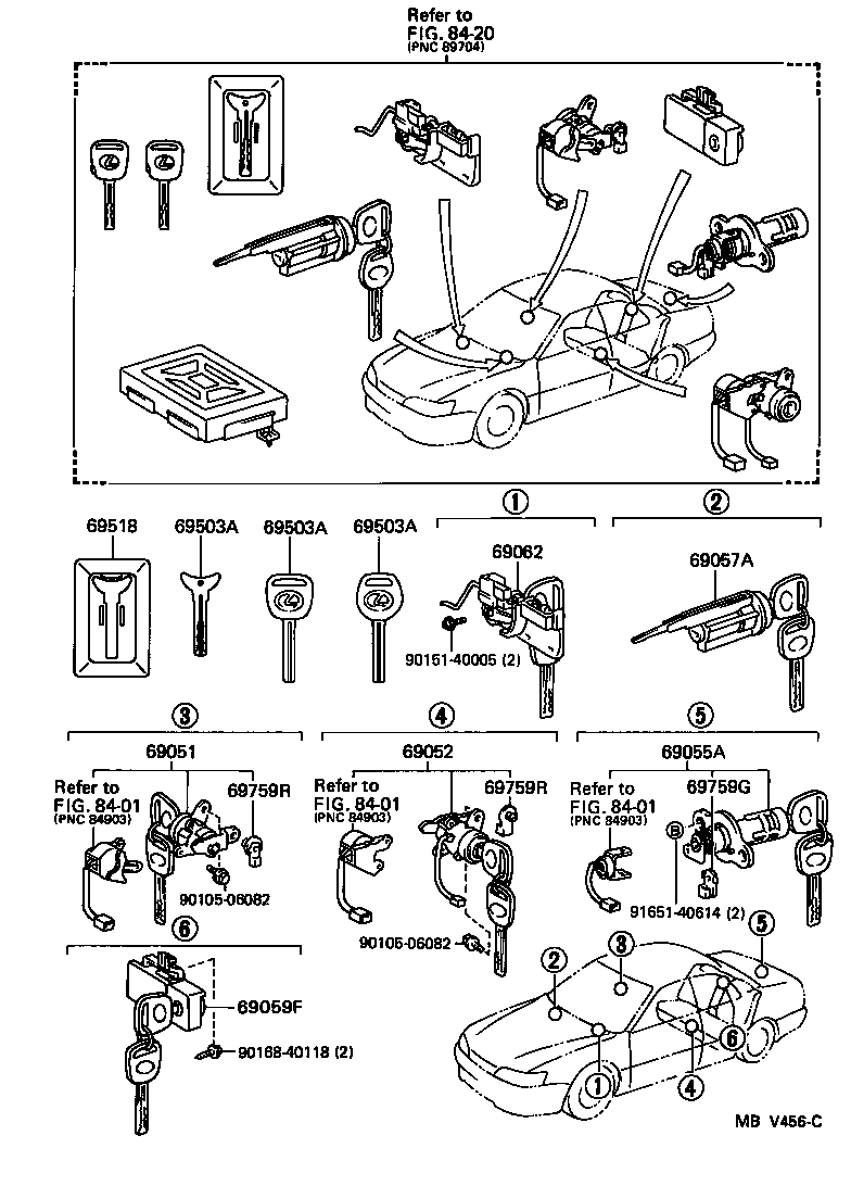 Toyota 69057-33040 CYLINDER & KEY SET, IGNITION SWITCH LOCK