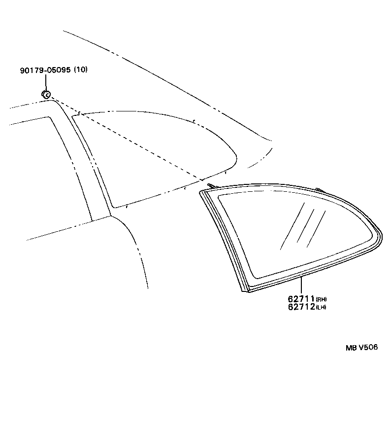 68133-13020 GLASS SUB-ASSY, QUARTER, REAR RH product image