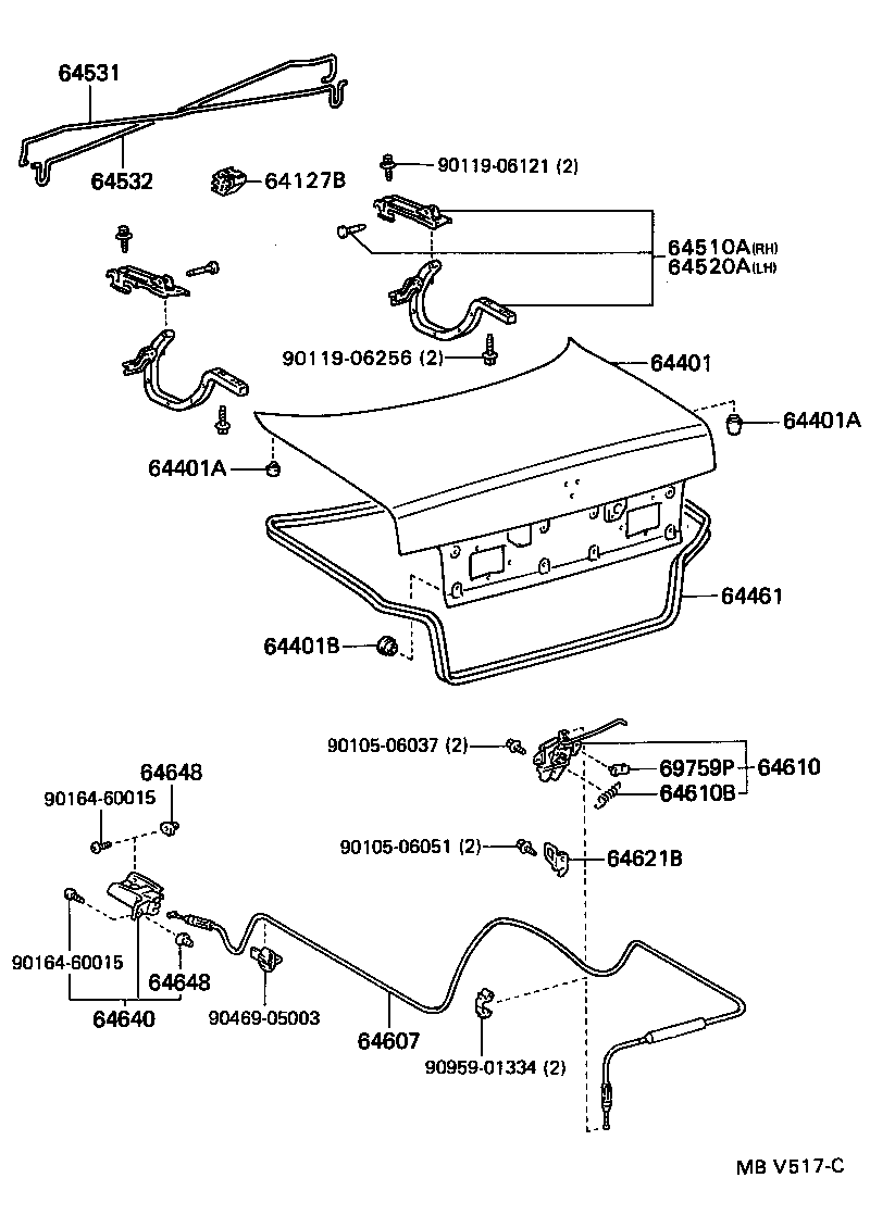 64532-12461 BAR, LUGGAGE DOOR HINGE TORSION, LH product image
