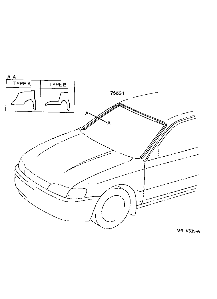 75533-12530 MOULDING, WINDSHIELD, OUTSIDE RH product image