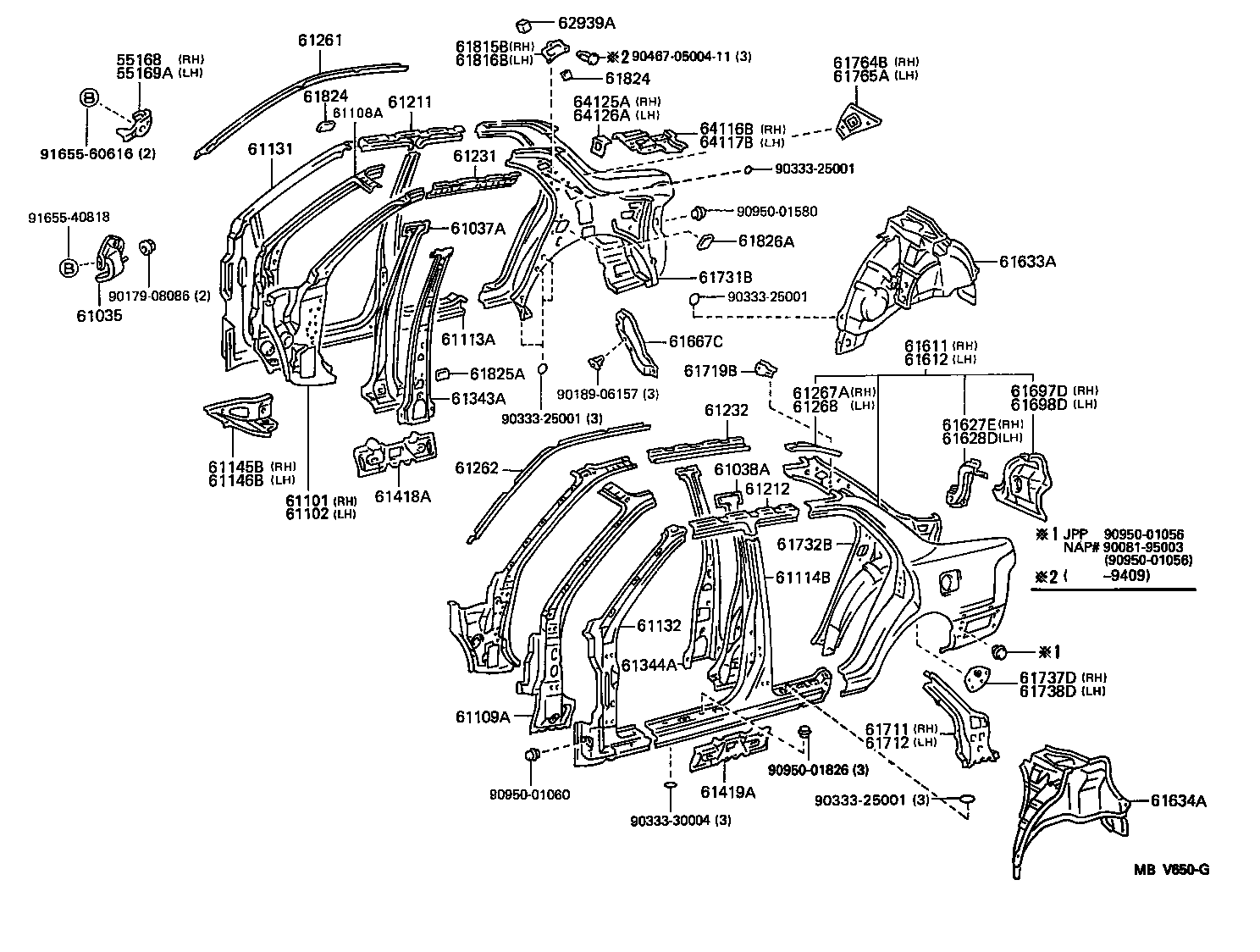 Toyota 61232-33010 RAIL, ROOF SIDE, INNER LH