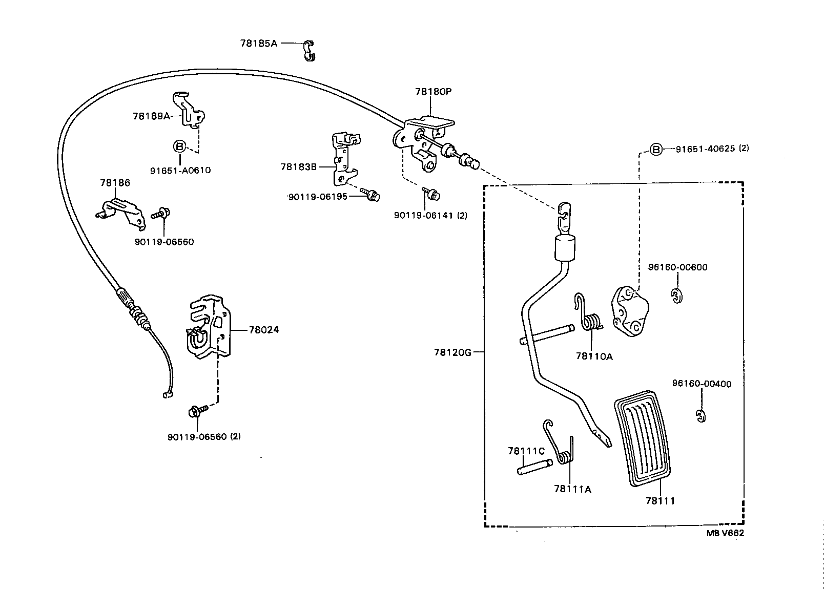 78186-32060 SUPPORT, ACCELERATOR CONTROL CABLE, NO.1 product image