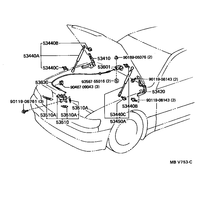 53630-30210 CABLE ASSY, HOOD LOCK CONTROL product image