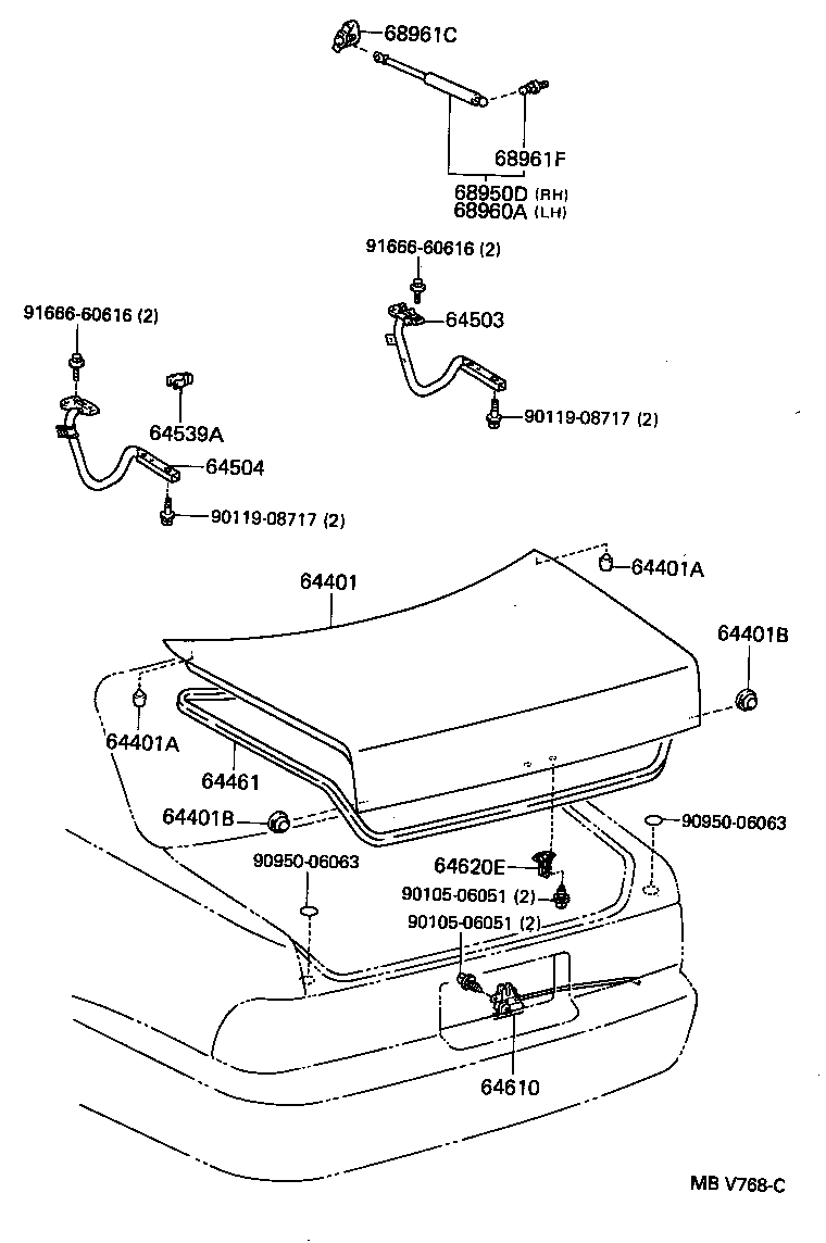 64520-30130 ARM SUB-ASSY, LUGGAGE COMPARTMENT DOOR HINGE, LH product image