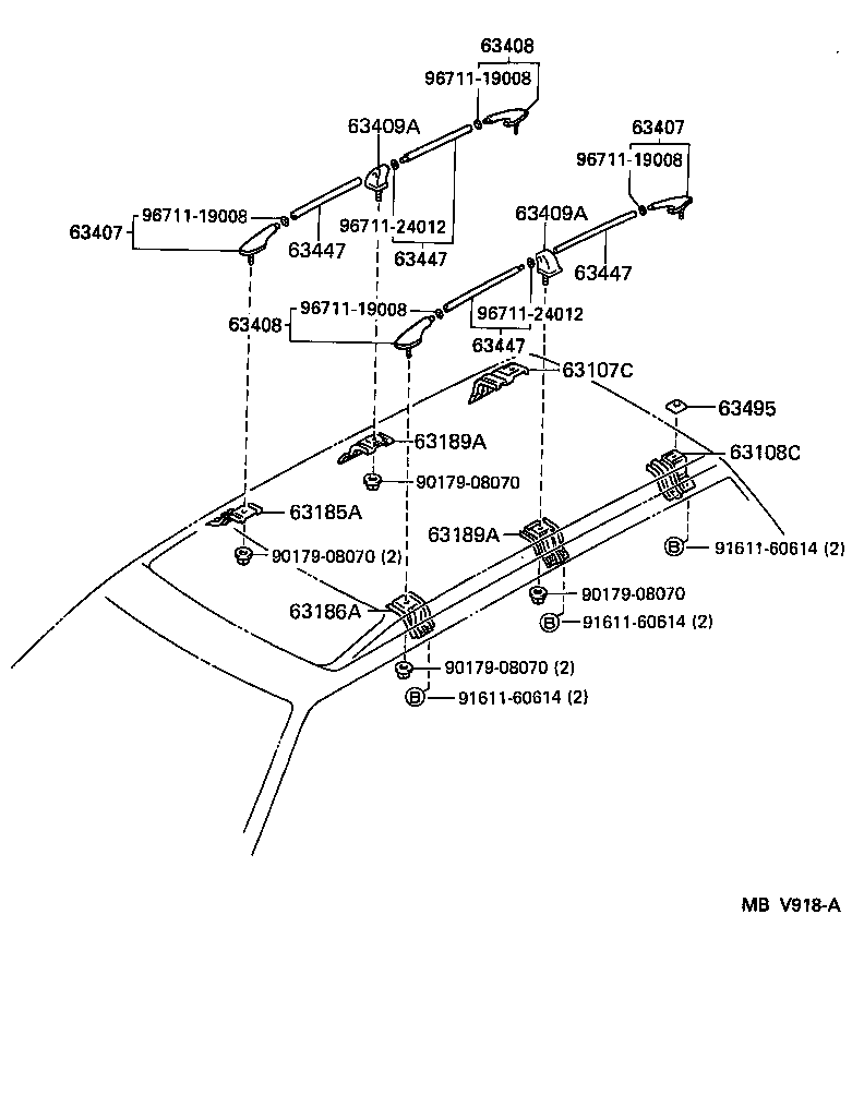 63409-31010 SUPPORT SUB-ASSY, ROOF RACK, CENTER product image