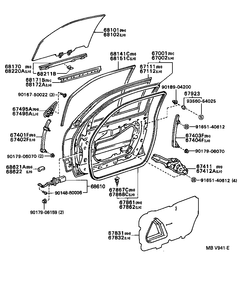 68101-30540 GLASS SUB-ASSY, FRONT DOOR, RH product image