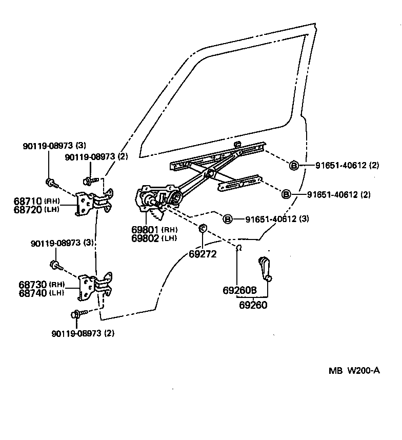 69810-28010 REGULATOR SUB-ASSY, FRONT DOOR WINDOW, RH product image