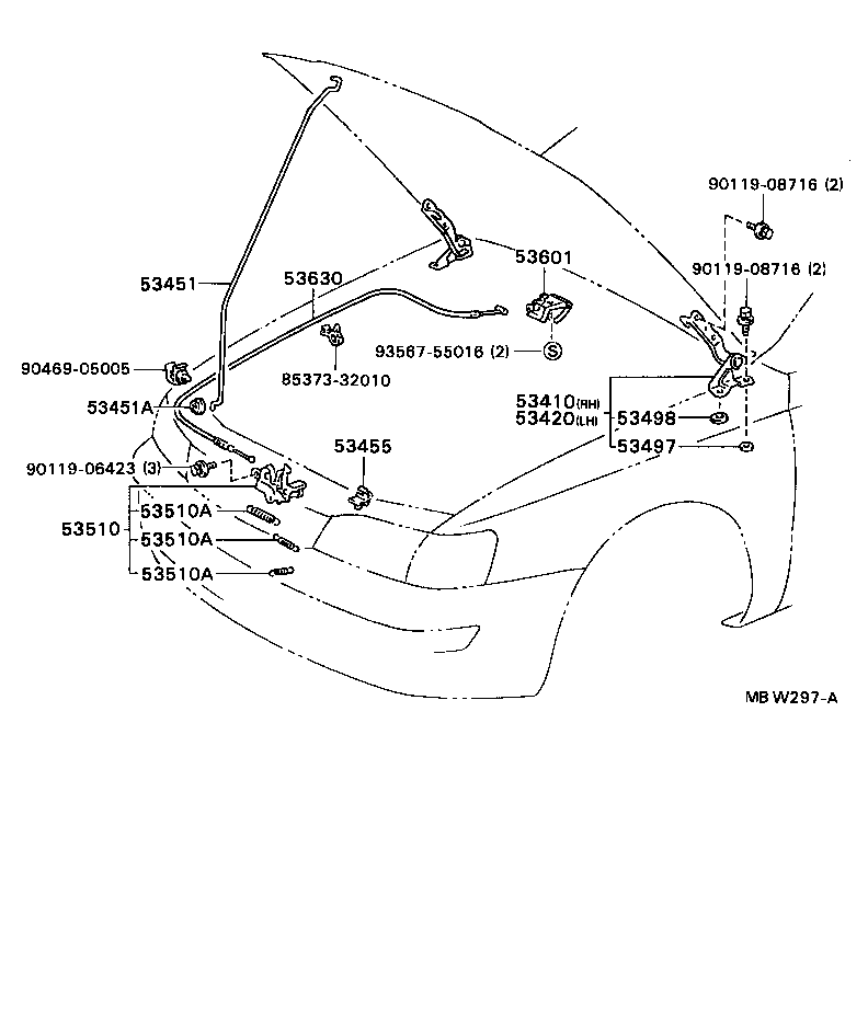 53630-05020 CABLE ASSY, HOOD LOCK CONTROL product image