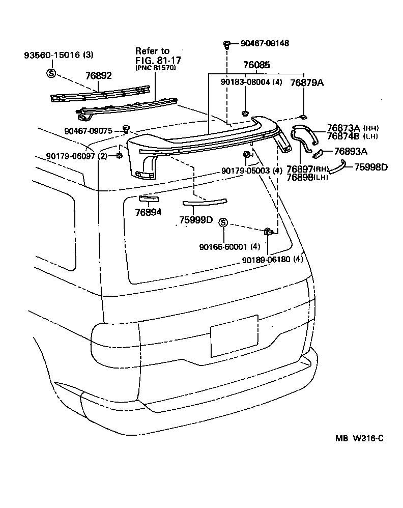 76085-28901 SPOILER SUB-ASSY, REAR product image