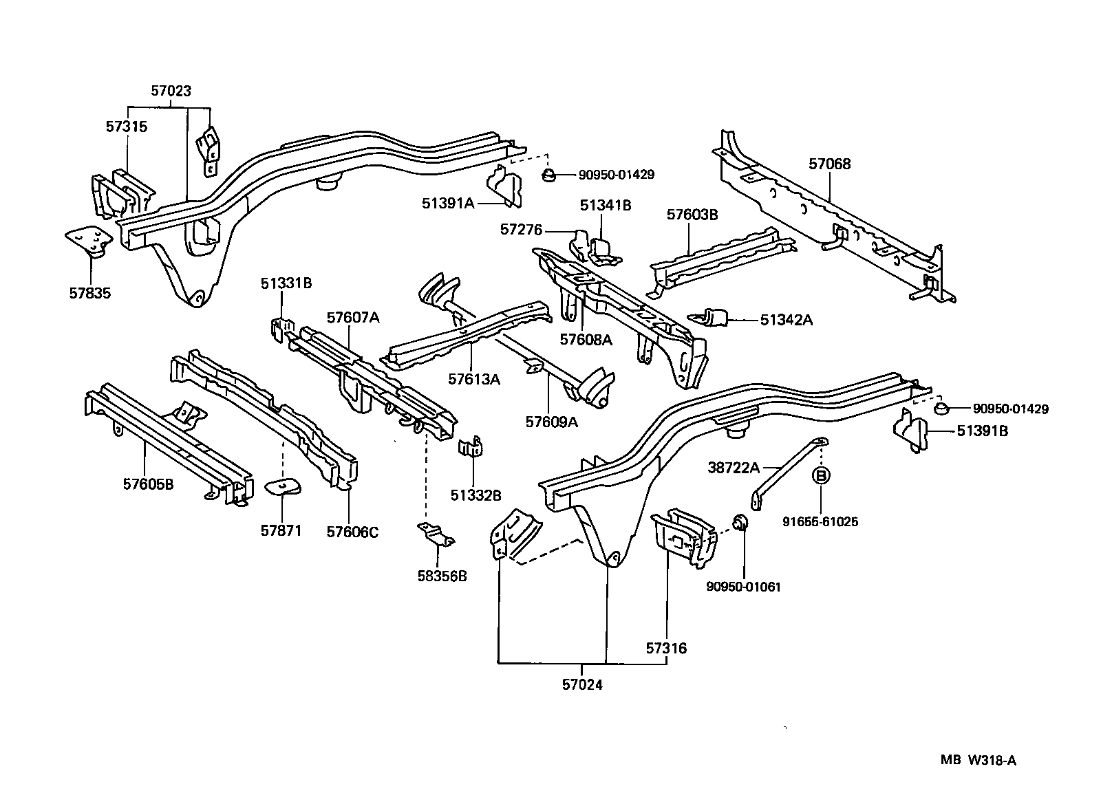 57068-28150 MEMBER SUB-ASSY, REAR FLOOR REAR CROSS, INNER product image
