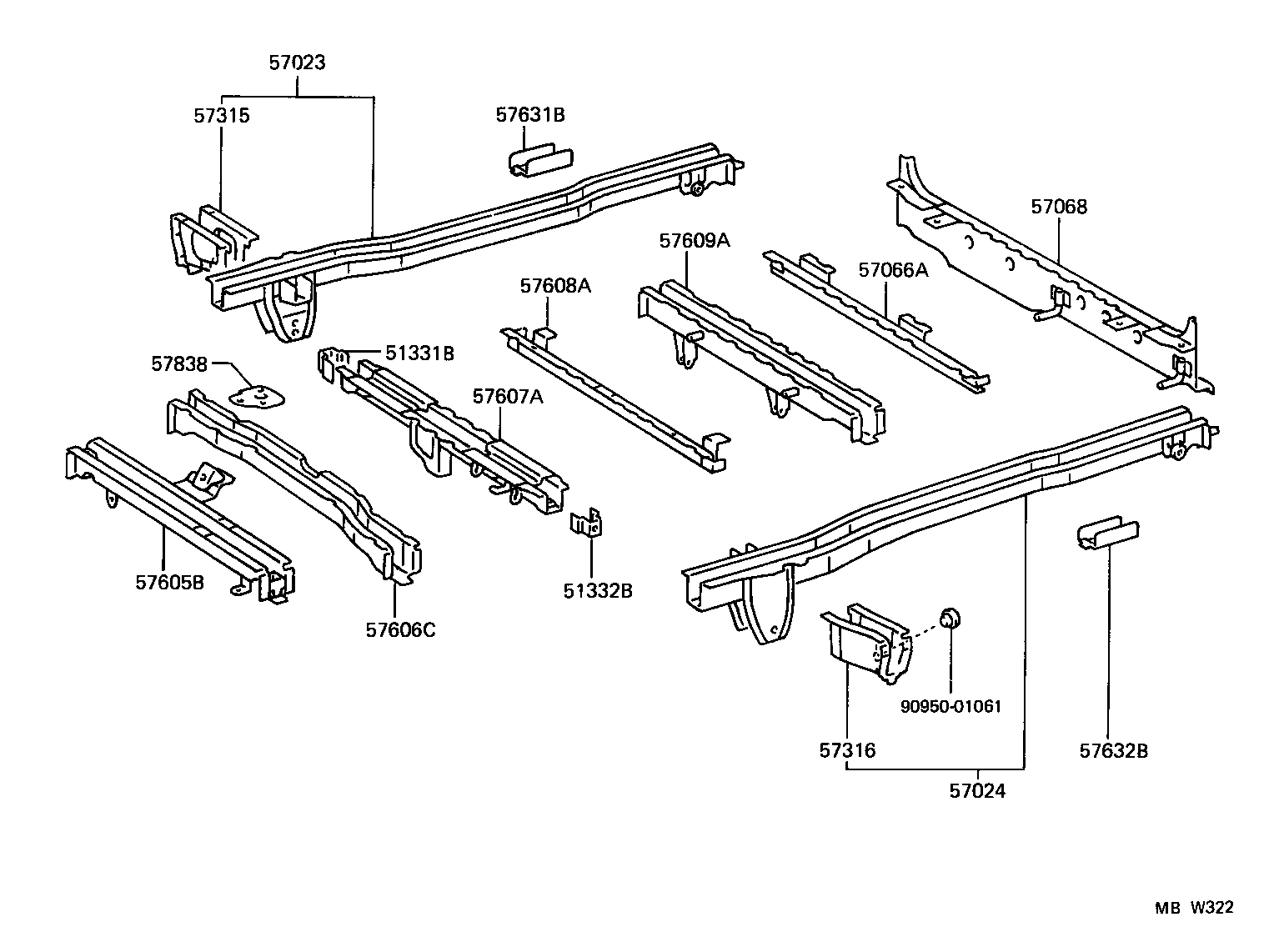 57068-28100 MEMBER SUB-ASSY, REAR FLOOR REAR CROSS, INNER product image
