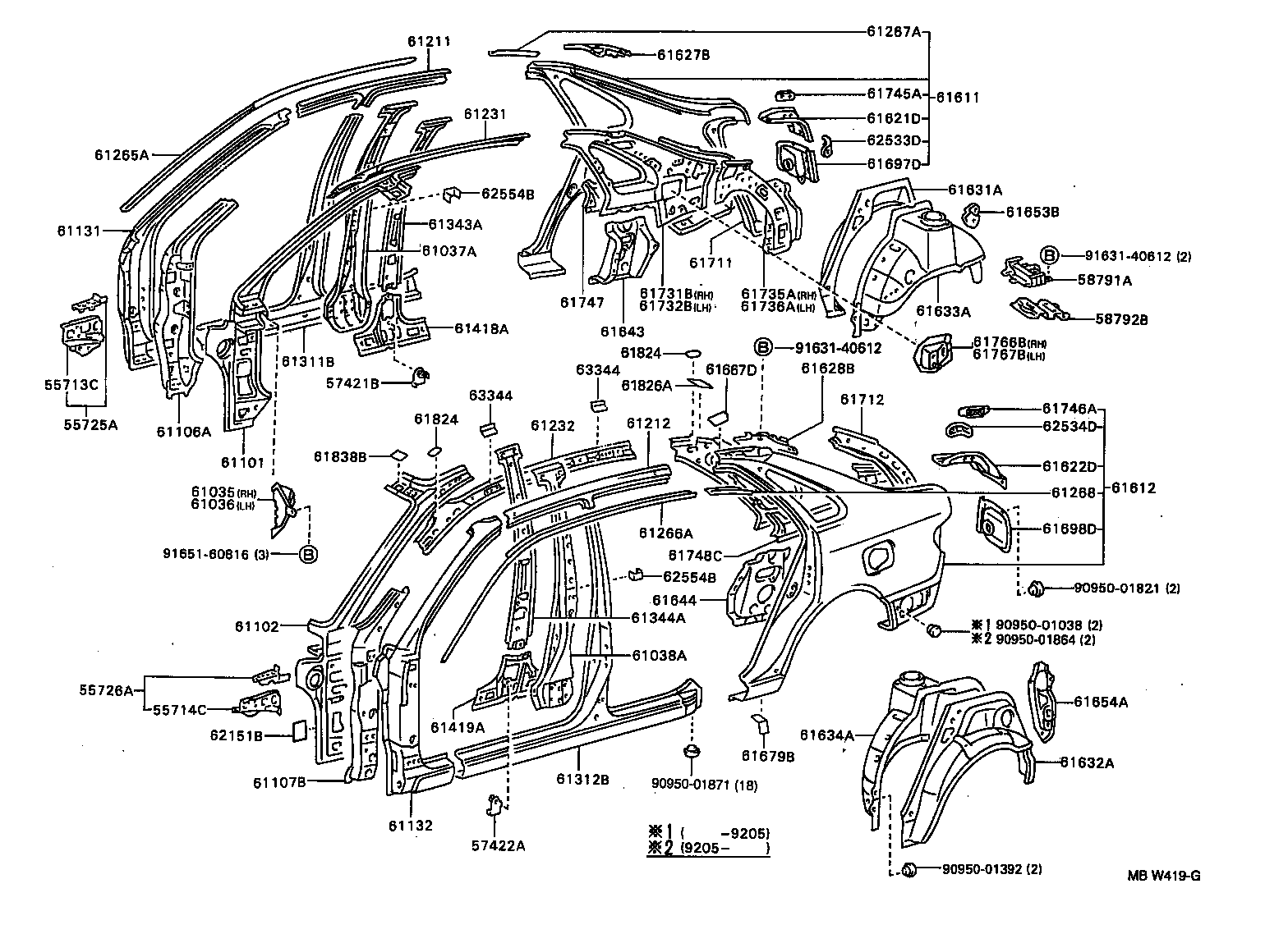 61232-20430 RAIL, ROOF SIDE, INNER LH product image