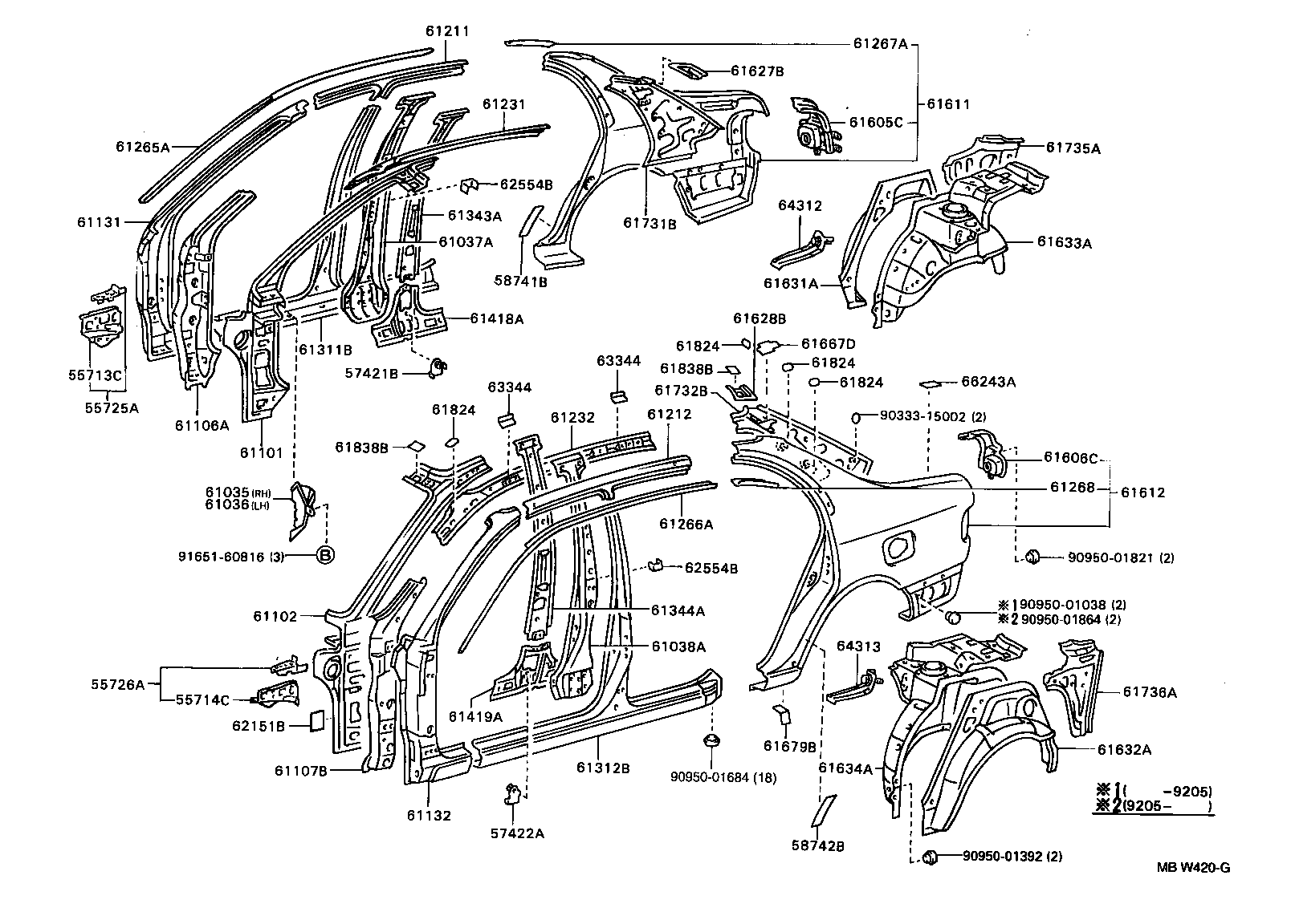 61232-20430 RAIL, ROOF SIDE, INNER LH product image
