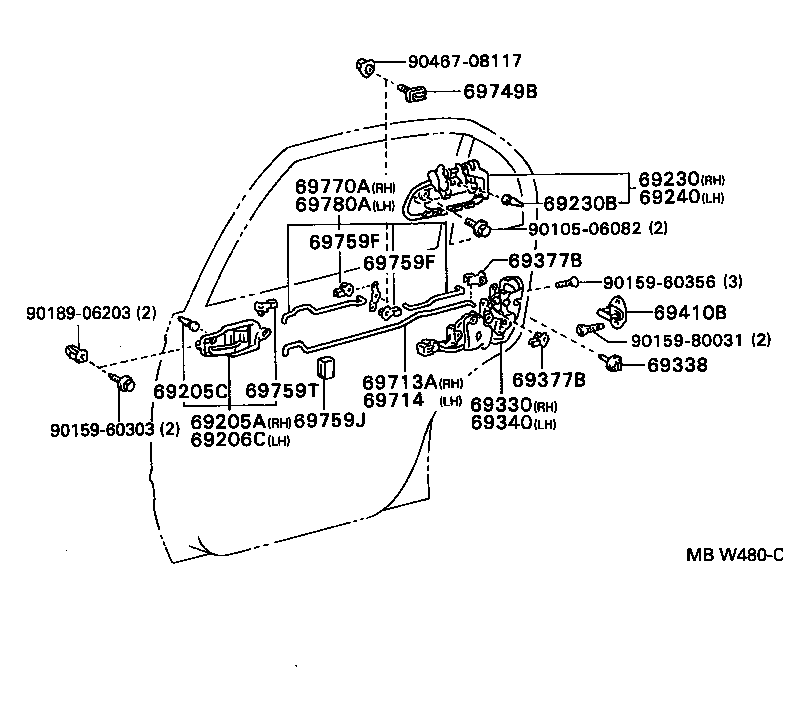 69306-20040 LOCK ASSY, REAR DOOR, LH product image
