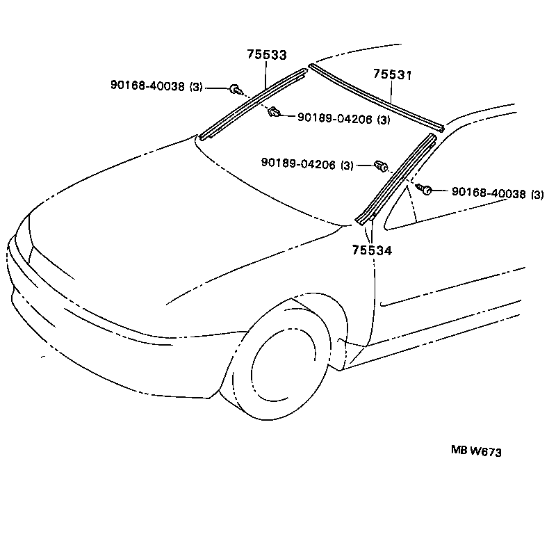 75531-12490 MOULDING, WINDSHIELD, OUTER UPPER product image
