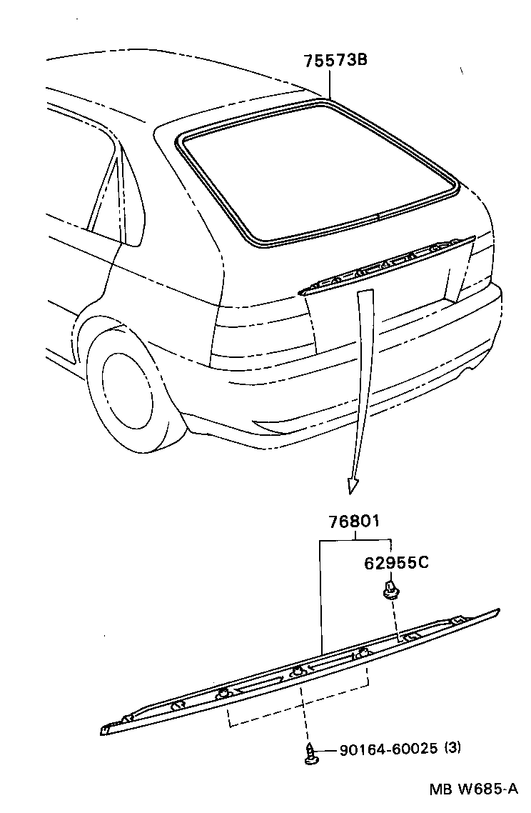 76801-12430 GARNISH SUB-ASSY, BACK DOOR, OUTSIDE product image