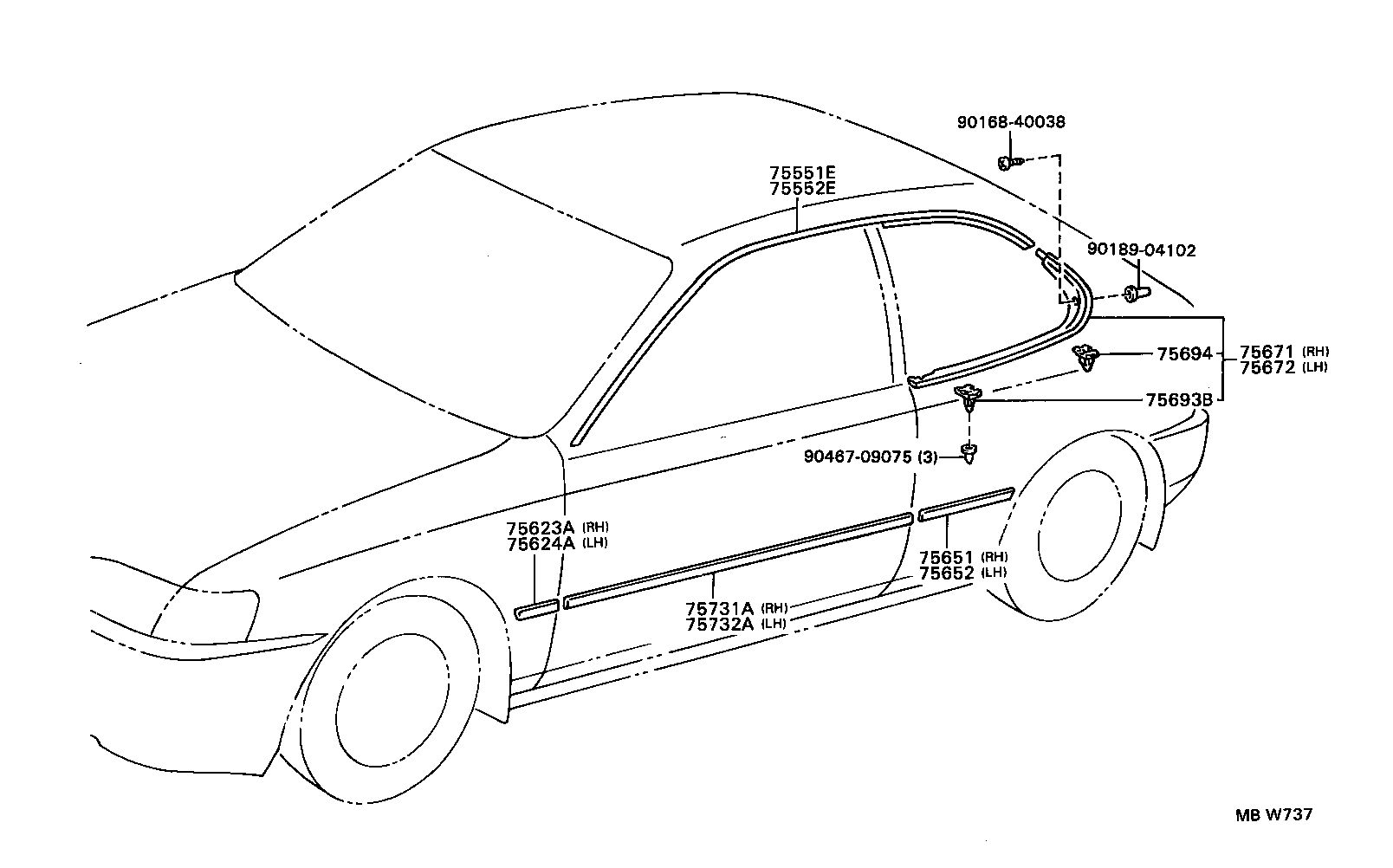 75742-12840-D0 MOULDING, REAR DOOR, OUTSIDE LH product image