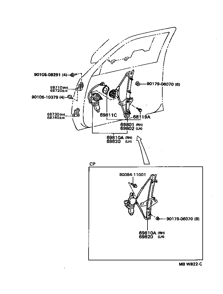 69801-AA010 REGULATOR SUB-ASSY, FRONT DOOR WINDOW, RH product image