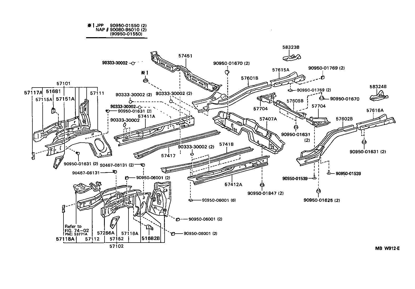 Toyota 57605-02020 MEMBER SUB-ASSY, REAR FLOOR CROSS, NO.1