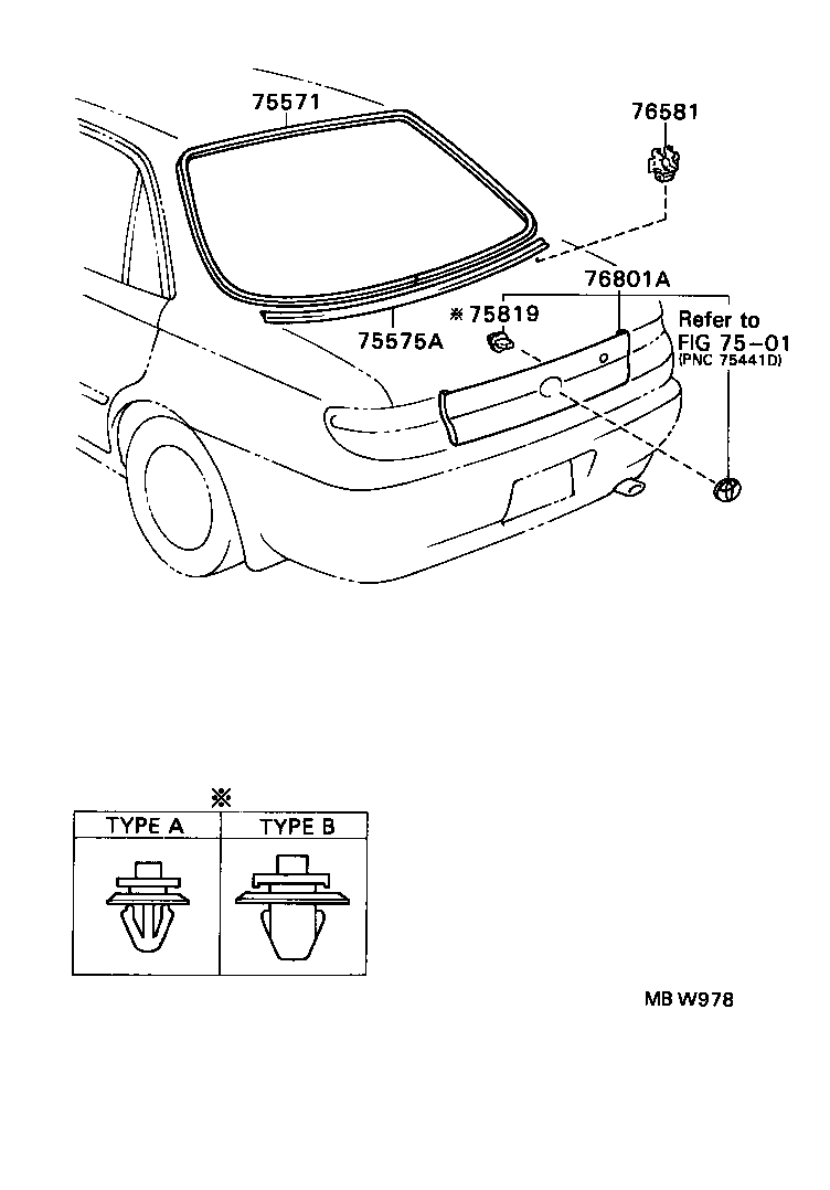 75819-20050 CLIP, LUGGAGE COMPARTMENT DOOR MOULDING product image