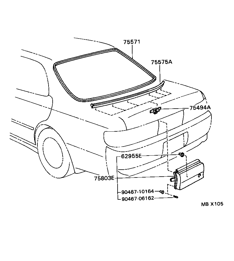 75571-22150 MOULDING, BACK WINDOW, OUTSIDE UPPER product image