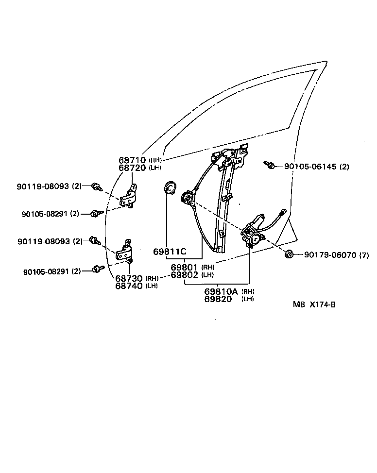 69801-22131 REGULATOR SUB-ASSY, FRONT DOOR WINDOW, RH product image