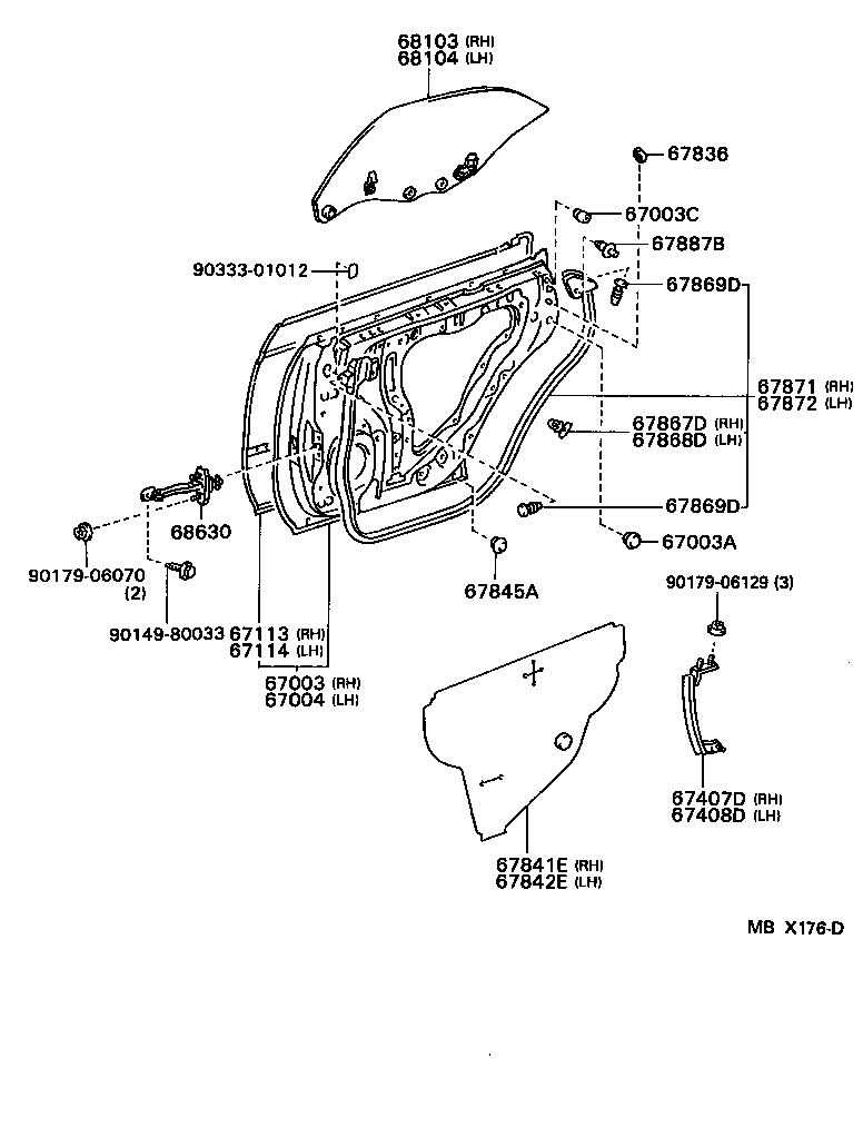 68103-22240 GLASS SUB-ASSY, REAR DOOR, RH product image