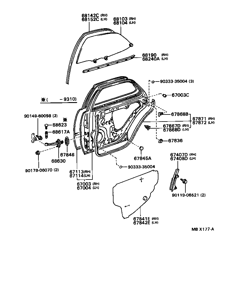 68104-22240 GLASS SUB-ASSY, REAR DOOR, LH product image