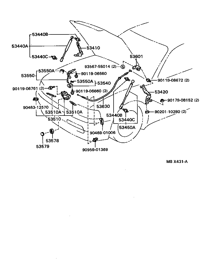 Toyota 53410-30080 HINGE ASSY, HOOD, RH
