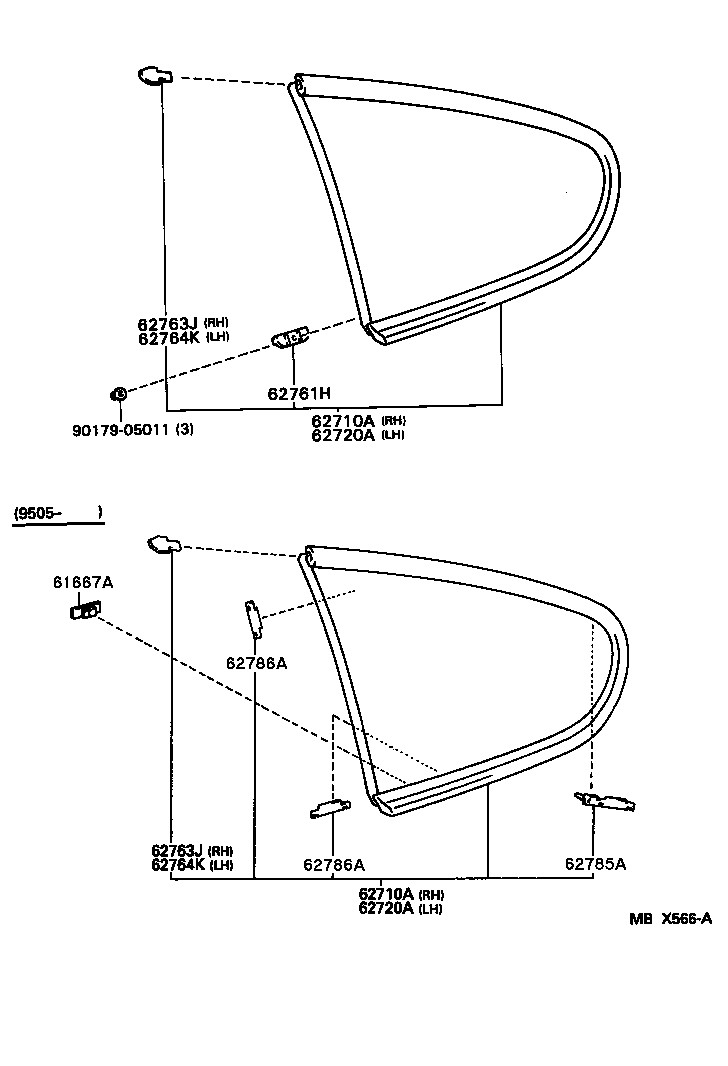 62763-14060 RETAINER, QUARTER WINDOW GLASS, UPPER product image