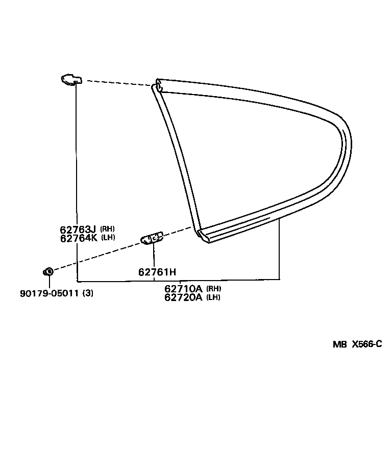 Toyota 62720-14290 WINDOW ASSY, QUARTER, LH