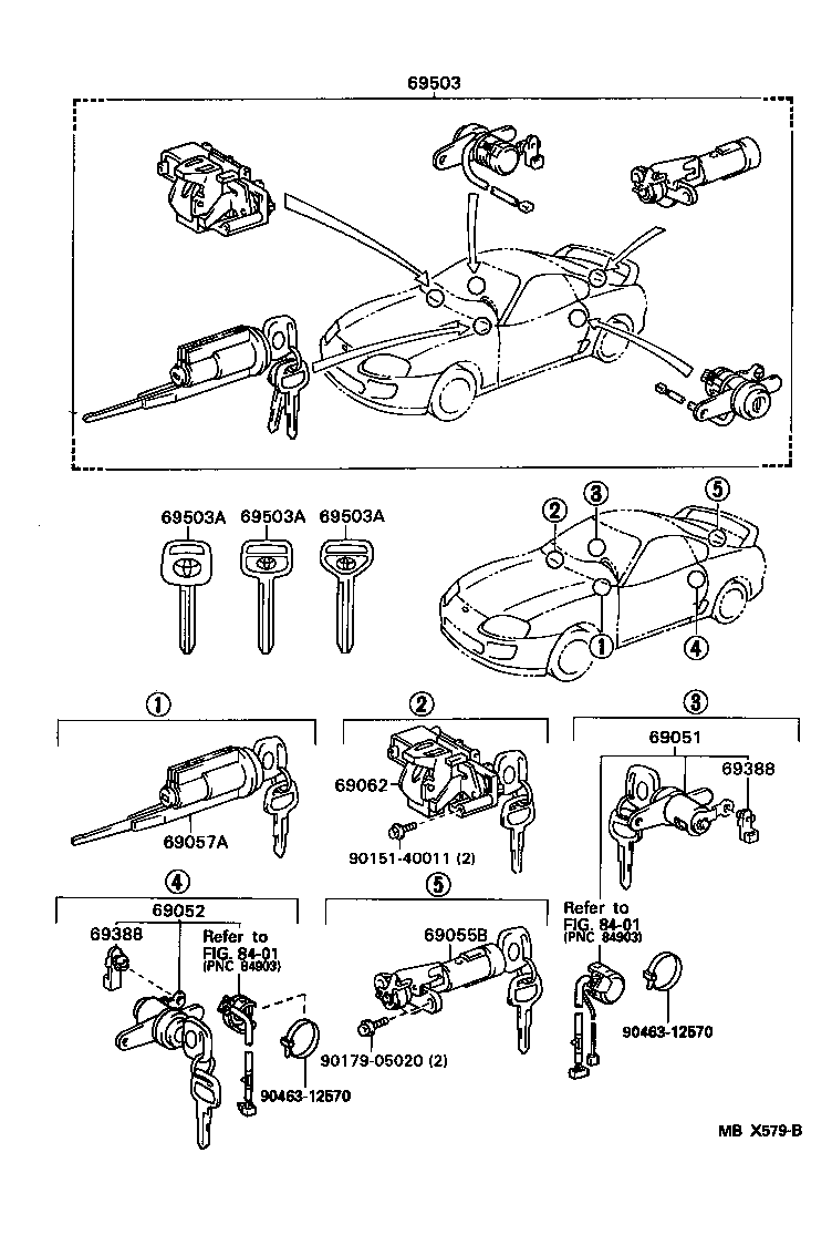 Toyota 69005-14770 CYLINDER SET, LOCK