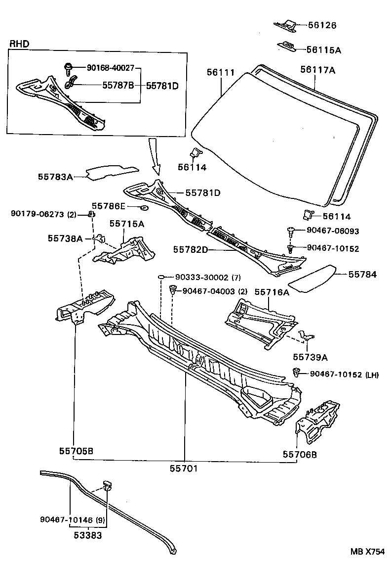 53383-30090 SEAL, HOOD TO COWL TOP product image