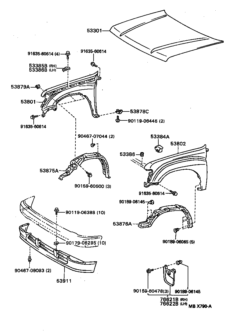 53811-34010 FENDER SUB-ASSY, FRONT RH product image
