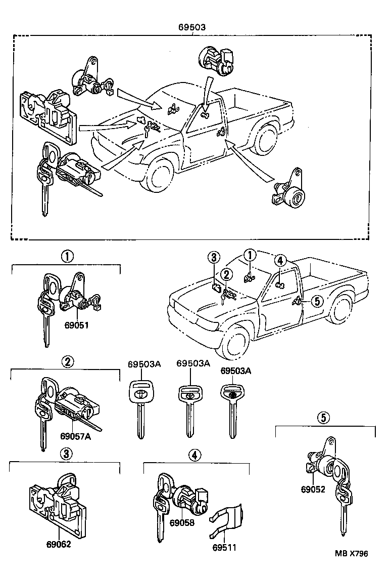 69005-34020 CYLINDER SET, LOCK product image