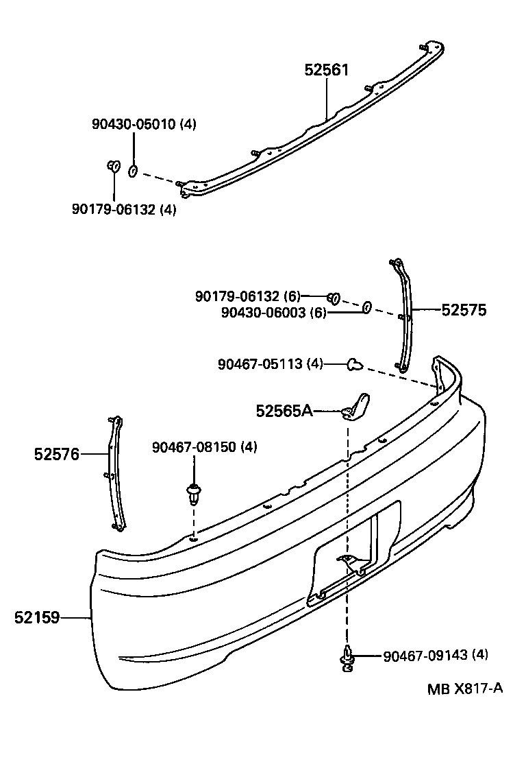 52575-20050 RETAINER, REAR BUMPER SIDE, RH product image